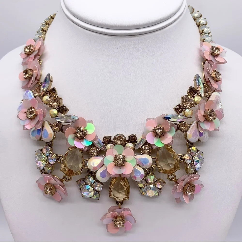 J. Crew Pink Floral Sequin Necklace